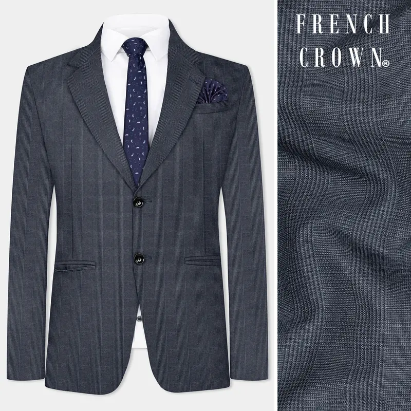 Gun Powder Gray Plaid Wool Blend Blazer 1
