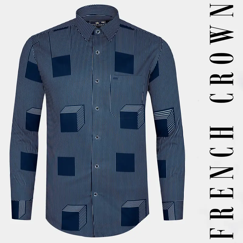 Gunmetal Blue 3D Box Patterned Premium Cotton Shirt 1