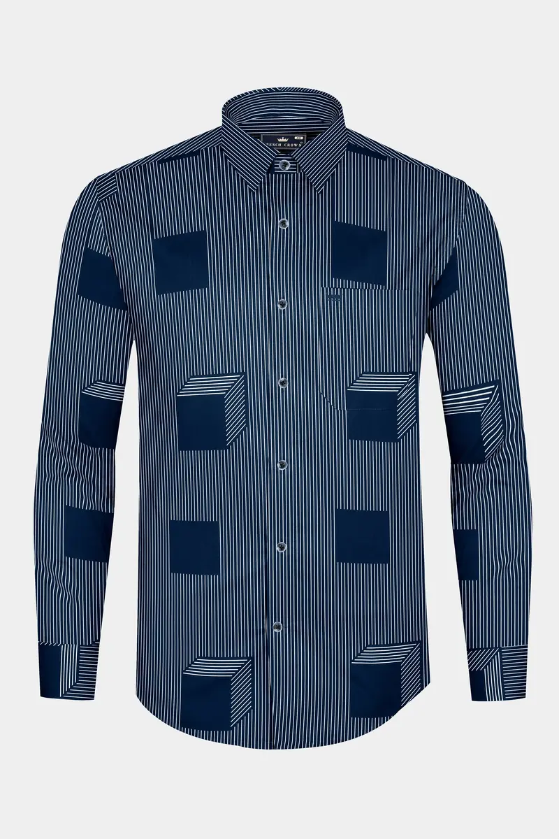 Gunmetal Blue 3D Box Patterned Premium Cotton Shirt 2
