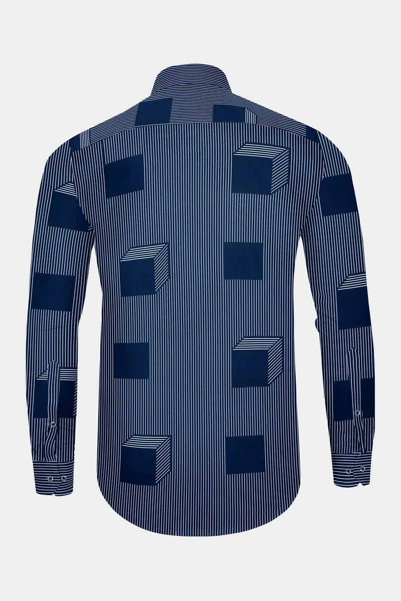 Gunmetal Blue 3D Box Patterned Premium Cotton Shirt 6