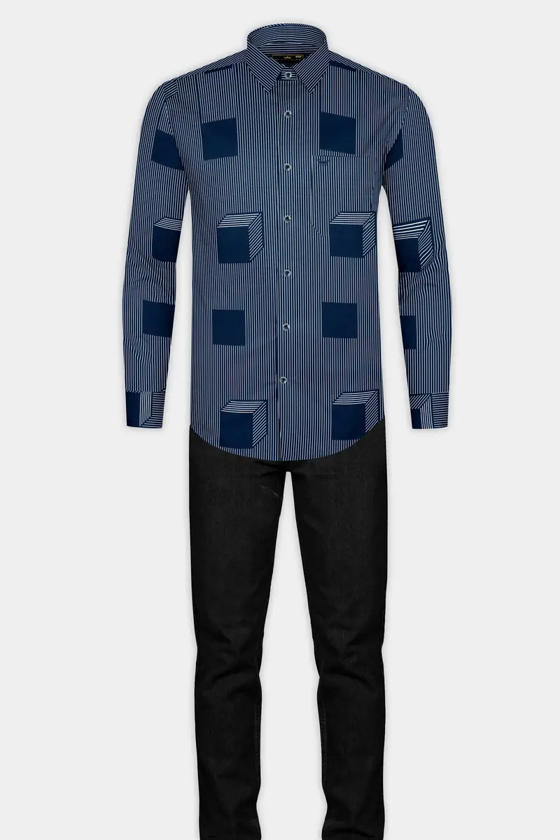 Gunmetal Blue 3D Box Patterned Premium Cotton Shirt 7