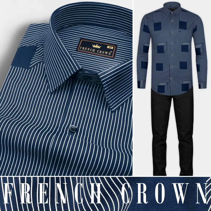 Gunmetal Blue 3D Box Patterned Premium Cotton Shirt 9