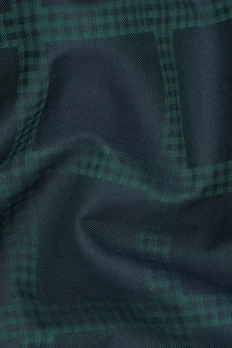 Gunmetal Blue And Plantation Green Checkered Jacquard Textured Premium Giza Cotton Shirt 2