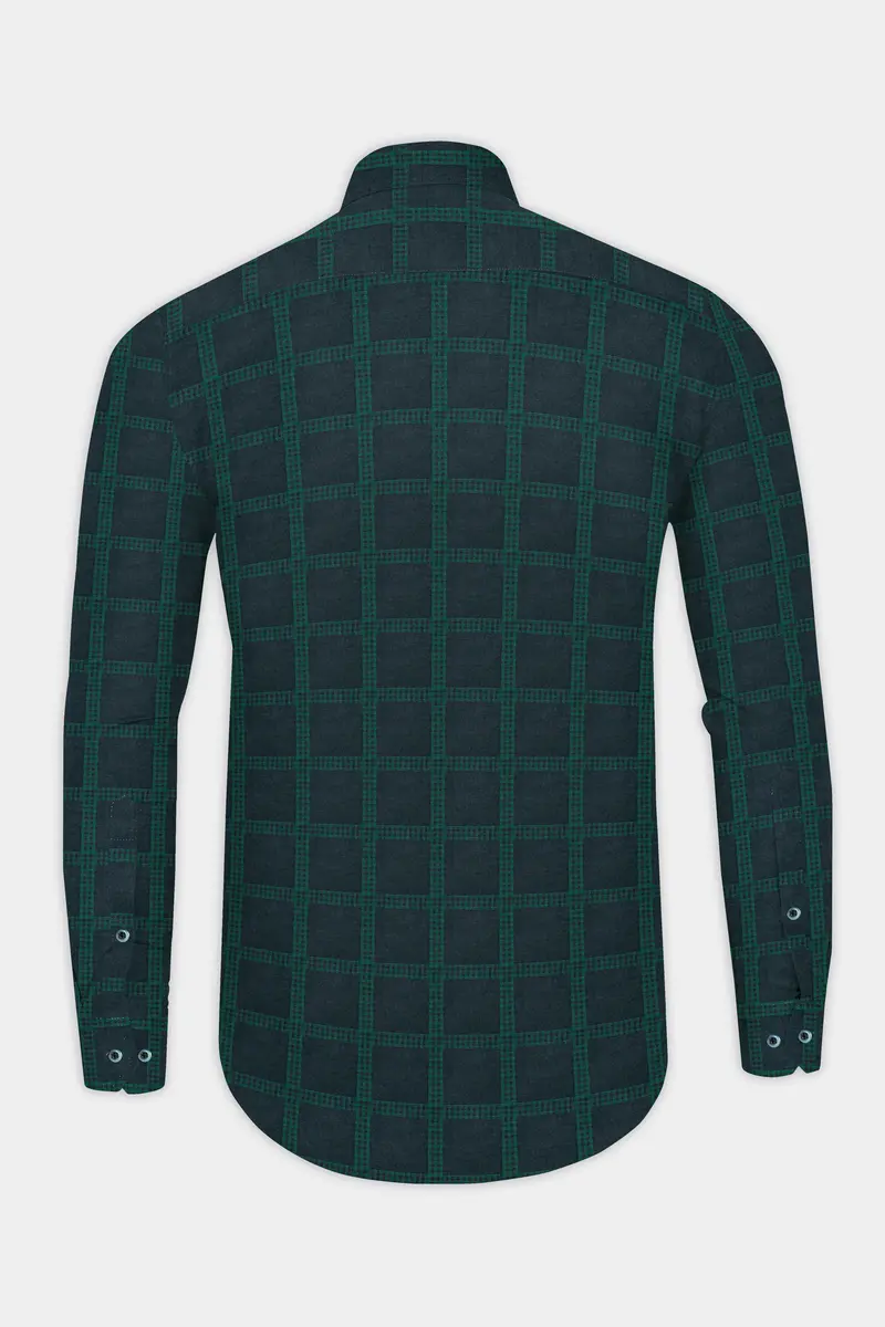 Gunmetal Blue And Plantation Green Checkered Jacquard Textured Premium Giza Cotton Shirt 5