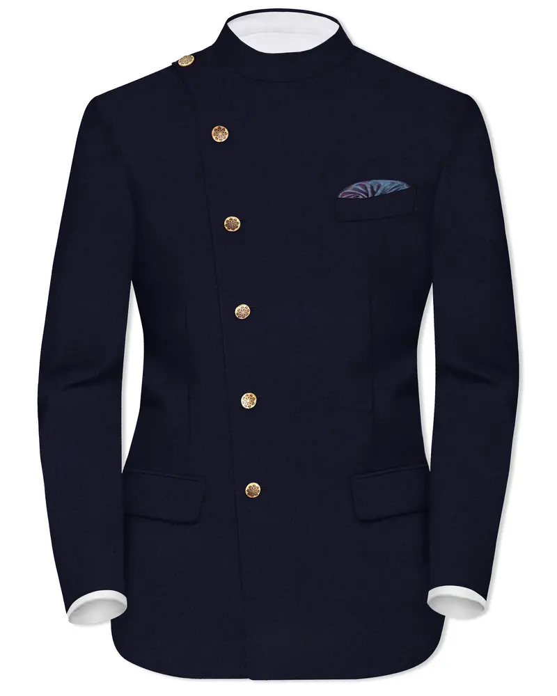 Gunmetal Blue Cross Placket Bandhgala Blazer 1