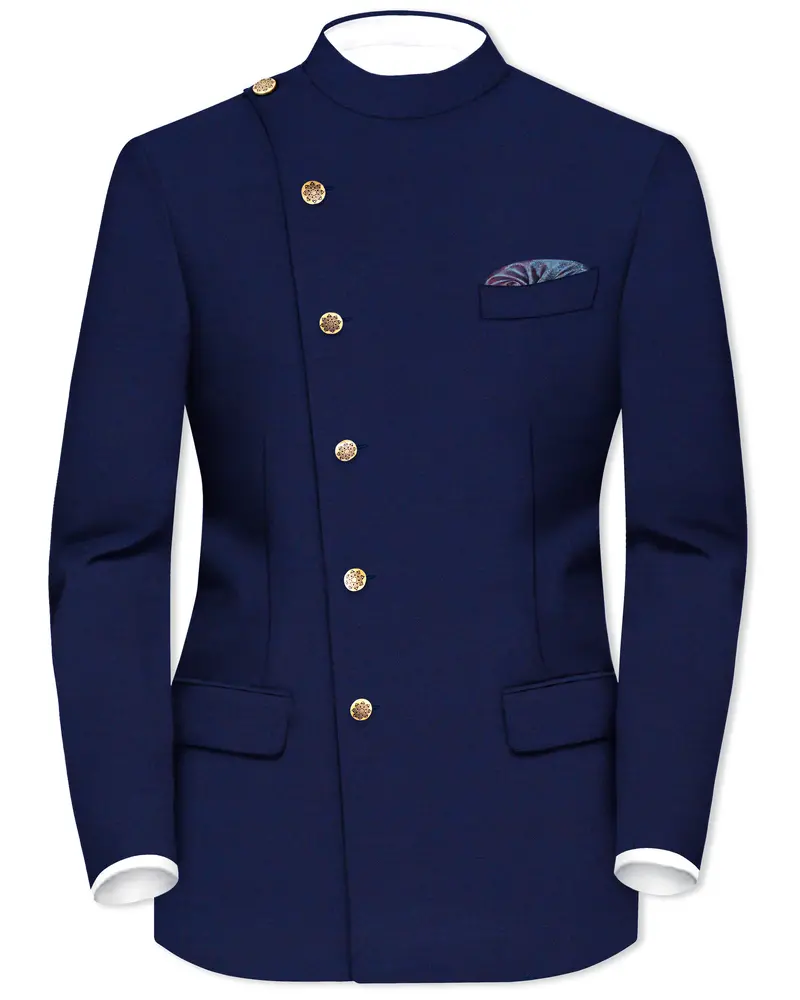 Gunmetal Blue Cross Placket Bandhgala Blazer 1