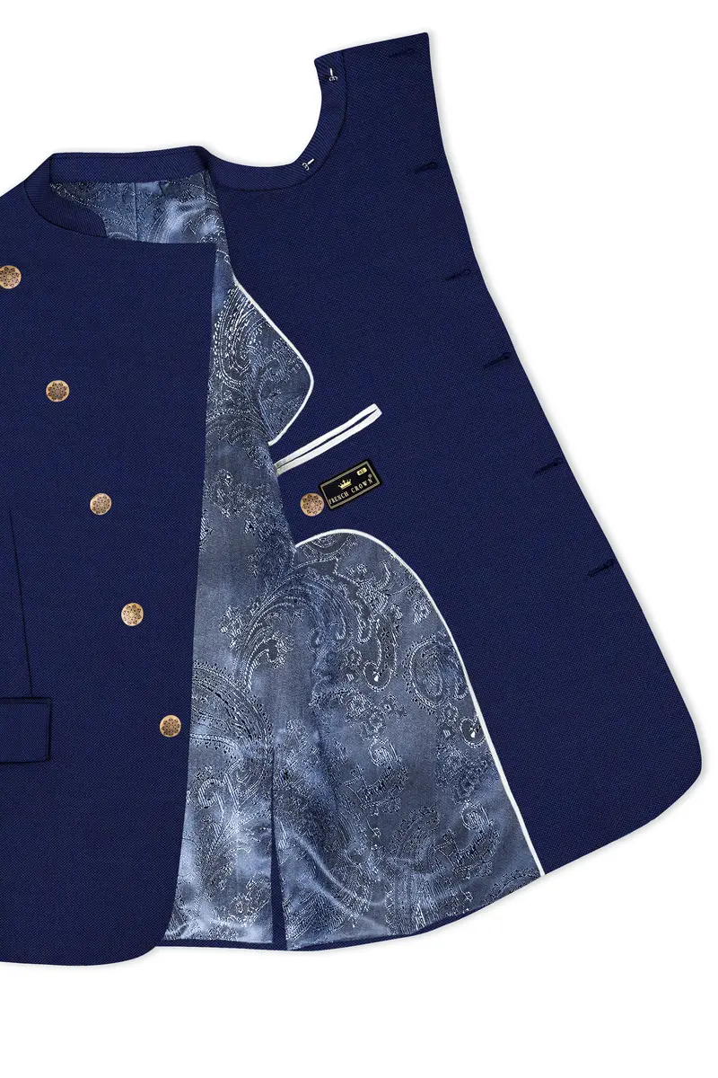 Gunmetal Blue Cross Placket Bandhgala Blazer 4