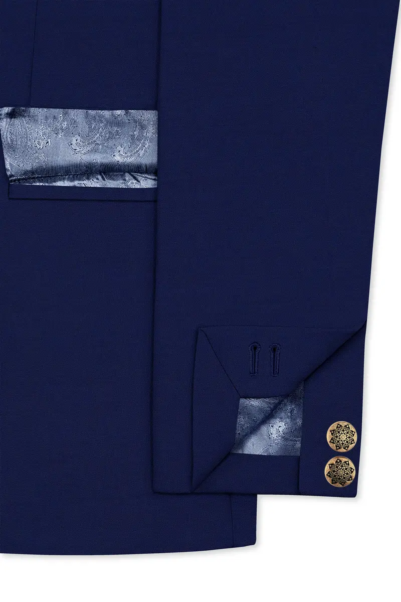 Gunmetal Blue Cross Placket Bandhgala Blazer 5