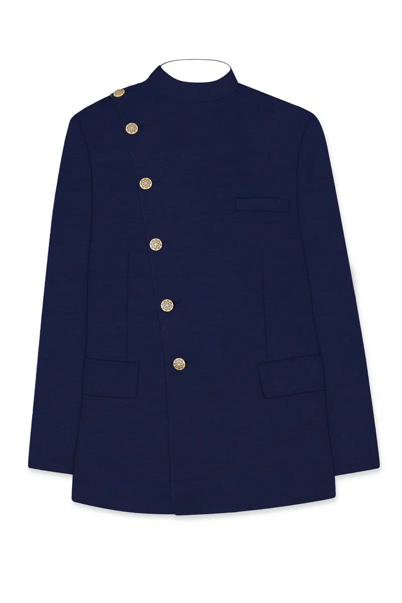 Gunmetal Blue Cross Placket Bandhgala Blazer 6
