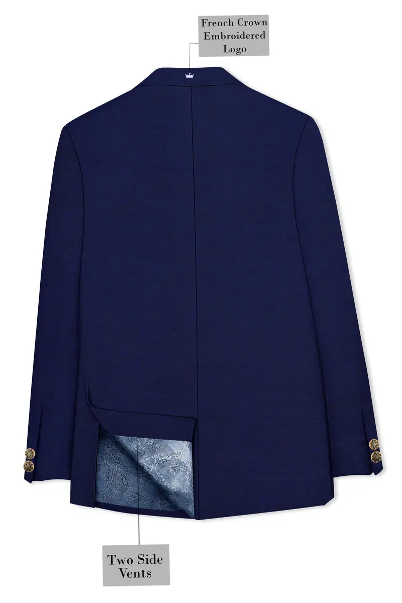 Gunmetal Blue Cross Placket Bandhgala Blazer 7