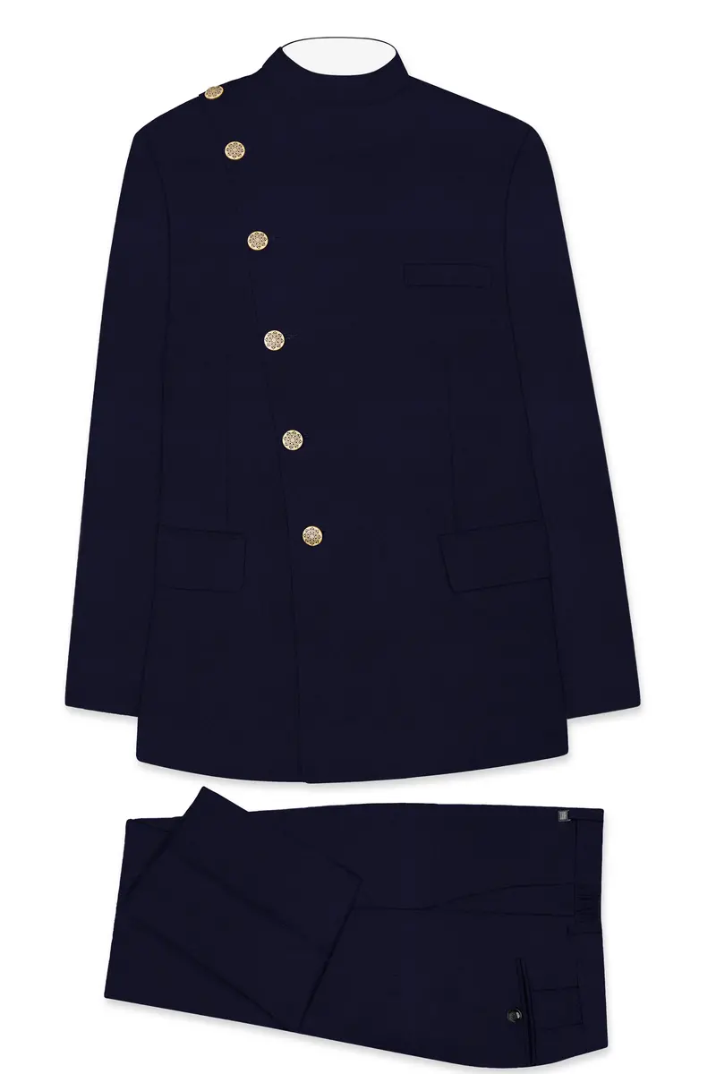 Gunmetal Blue Cross Placket Bandhgala Suit 10