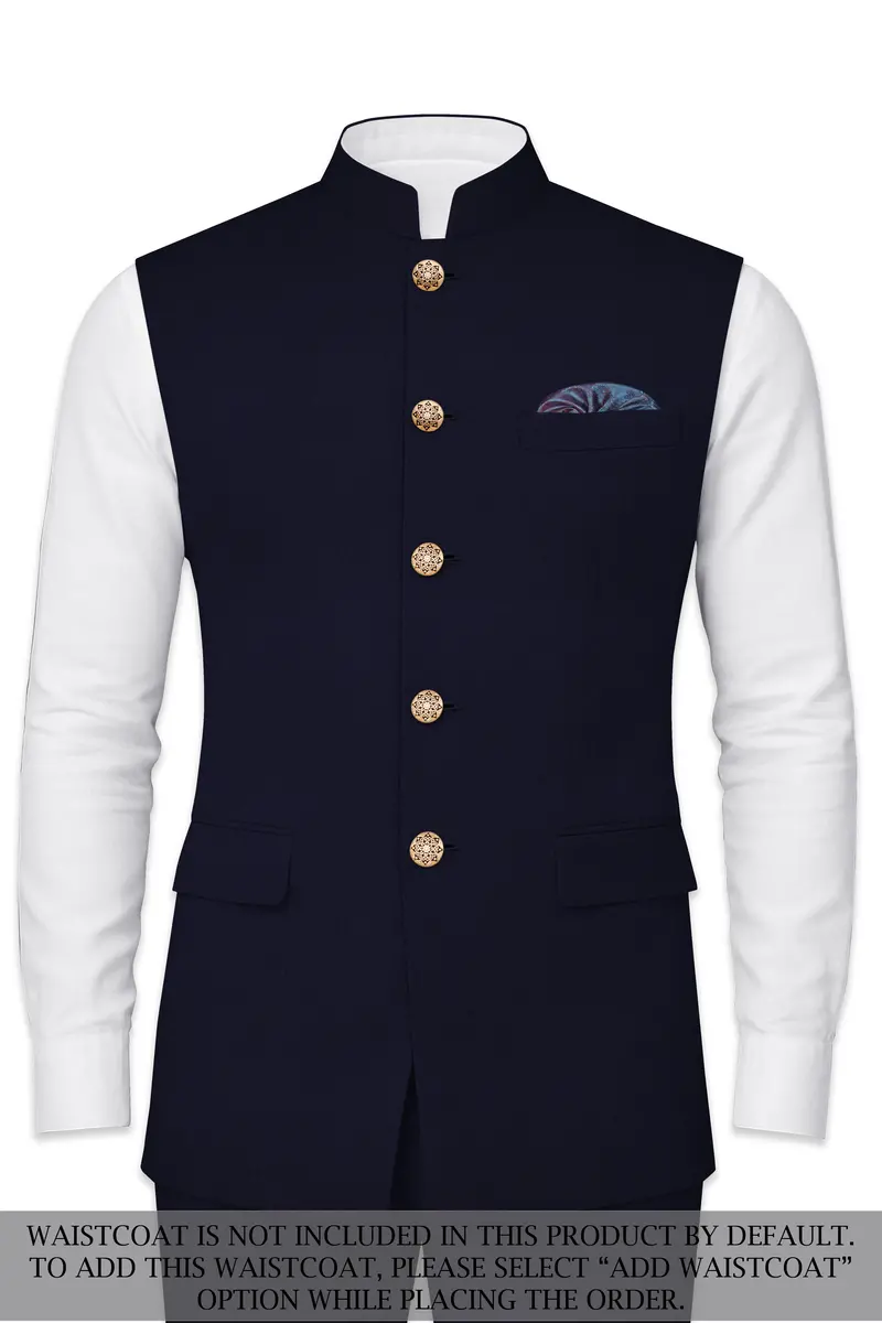 Gunmetal Blue Cross Placket Bandhgala Suit 15