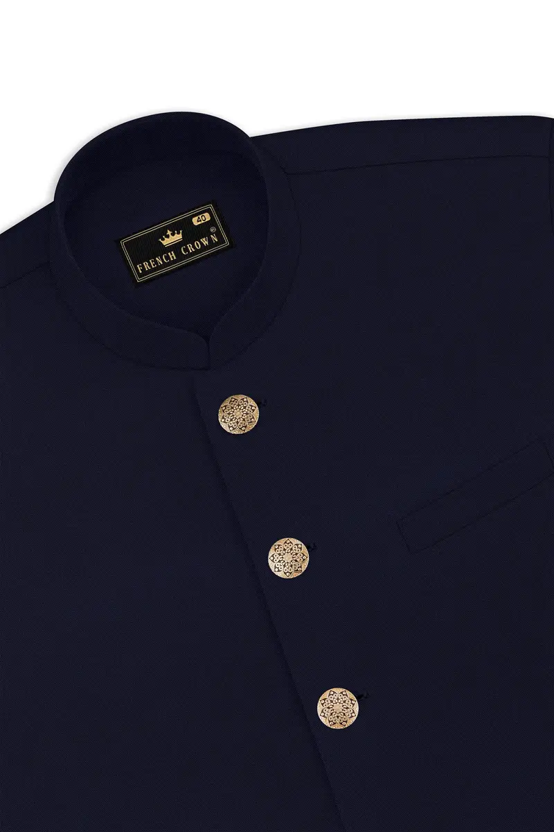 Gunmetal Blue Cross Placket Bandhgala Suit 17