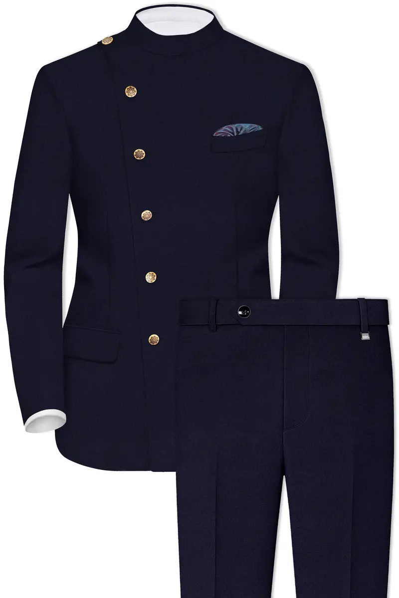 Gunmetal Blue Cross Placket Bandhgala Suit 2