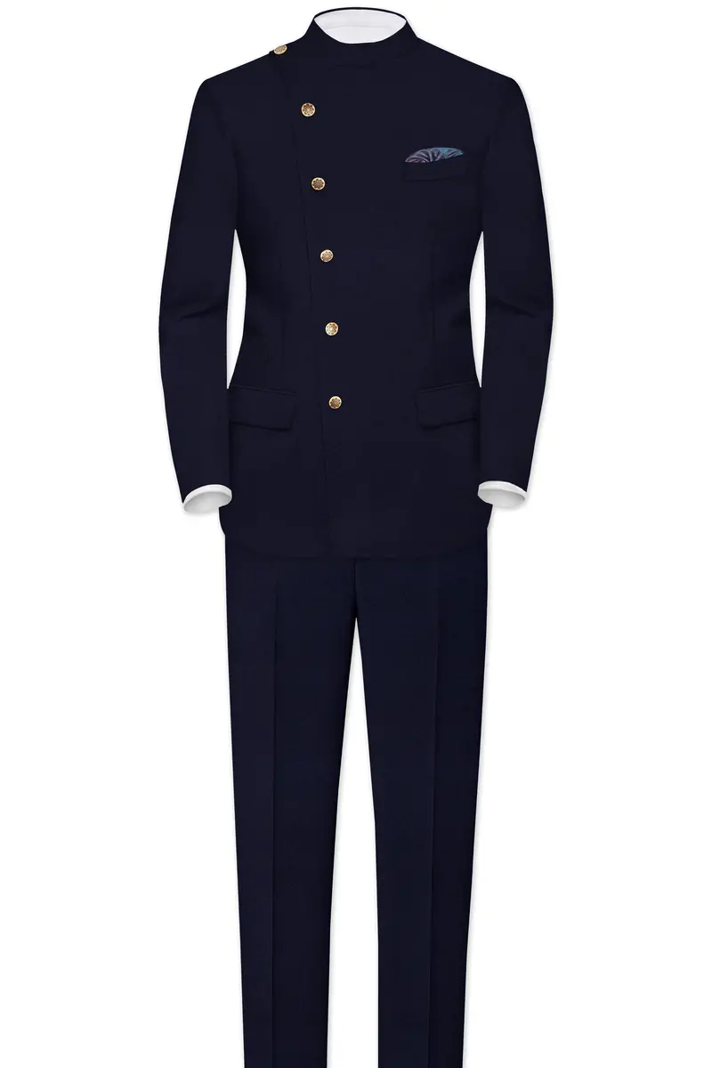 Gunmetal Blue Cross Placket Bandhgala Suit 4