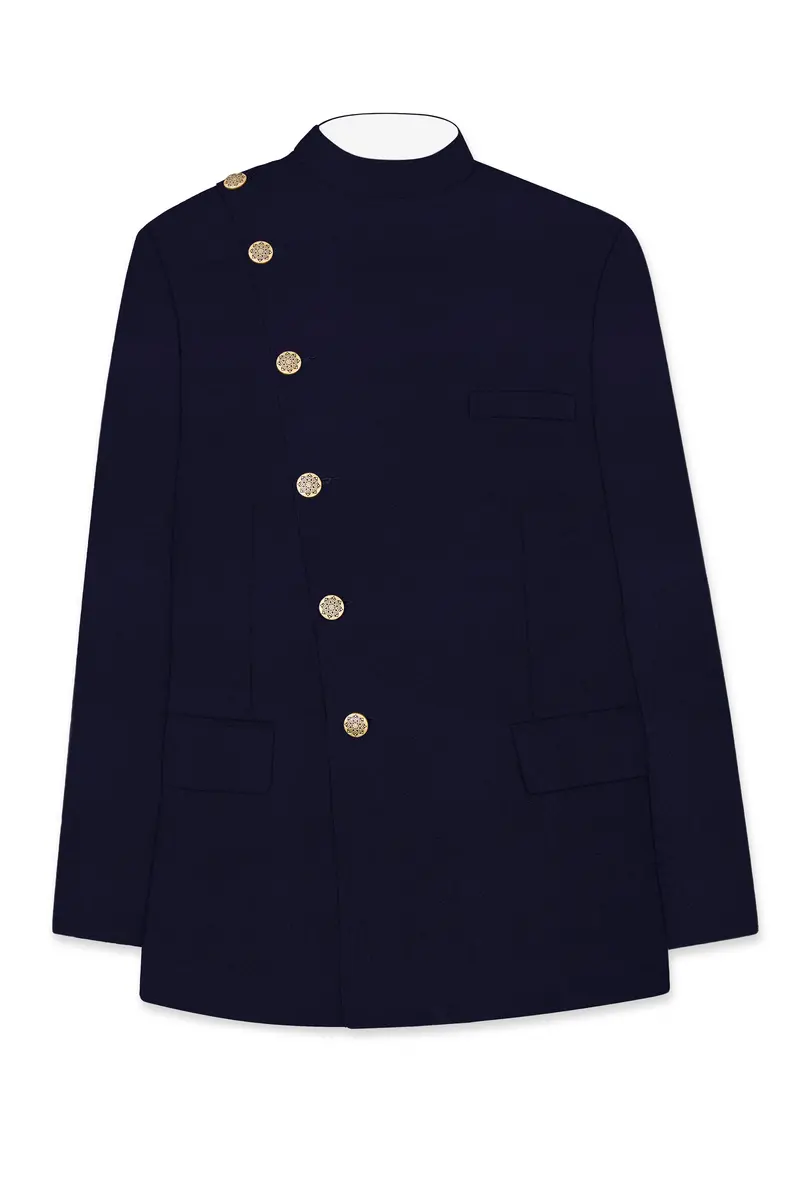 Gunmetal Blue Cross Placket Bandhgala Suit 7