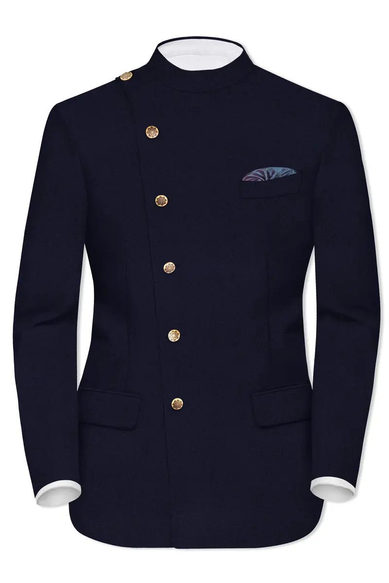 Gunmetal Blue Cross Placket Bandhgala Suit 9