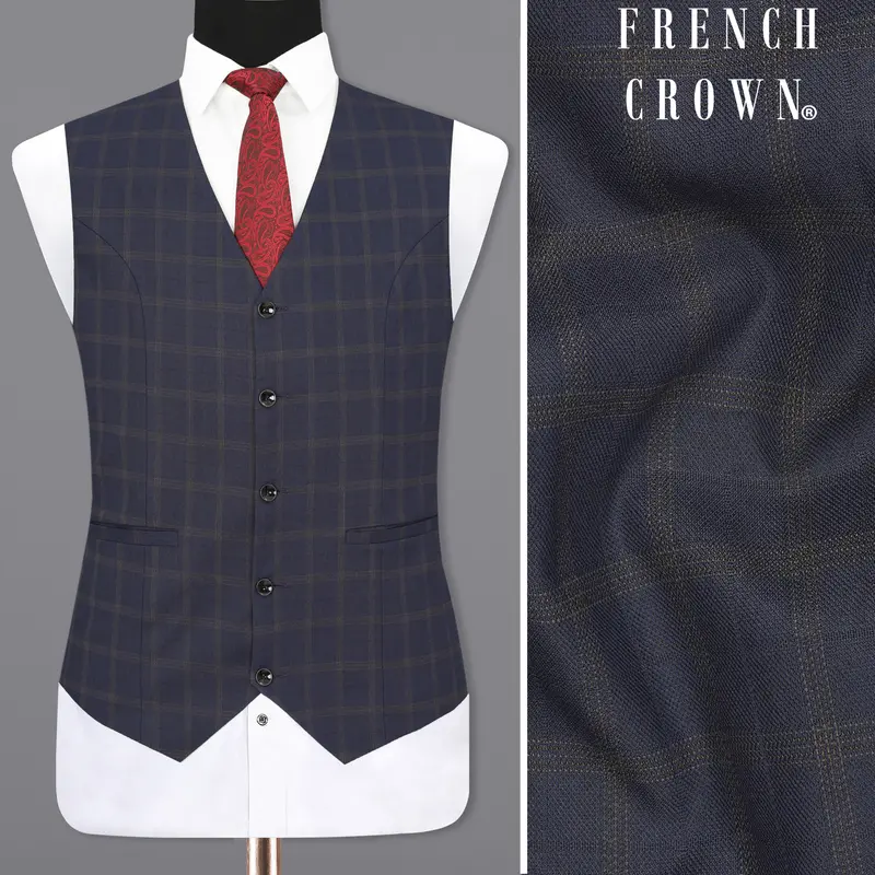 Gunmetal Blue Plaid Waistcoat 1