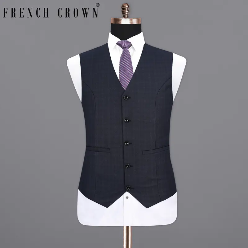 Gunmetal Blue Plaid Waistcoat 1