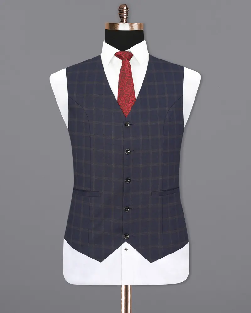 Gunmetal Blue Plaid Waistcoat 2