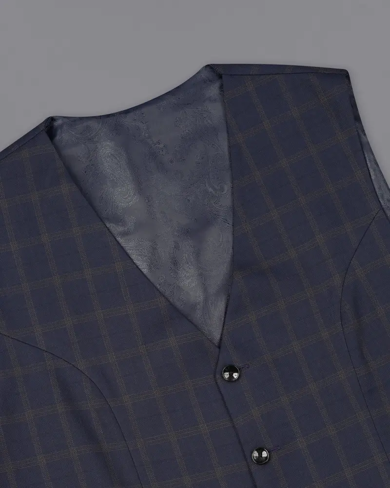 Gunmetal Blue Plaid Waistcoat 4