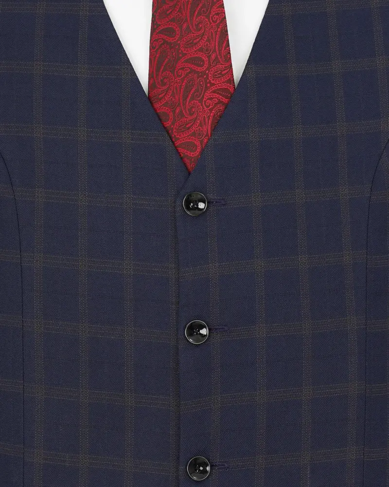 Gunmetal Blue Plaid Waistcoat 5
