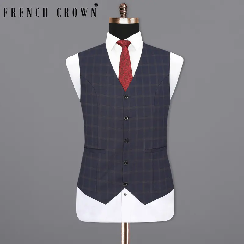 Gunmetal Blue Plaid Waistcoat 7