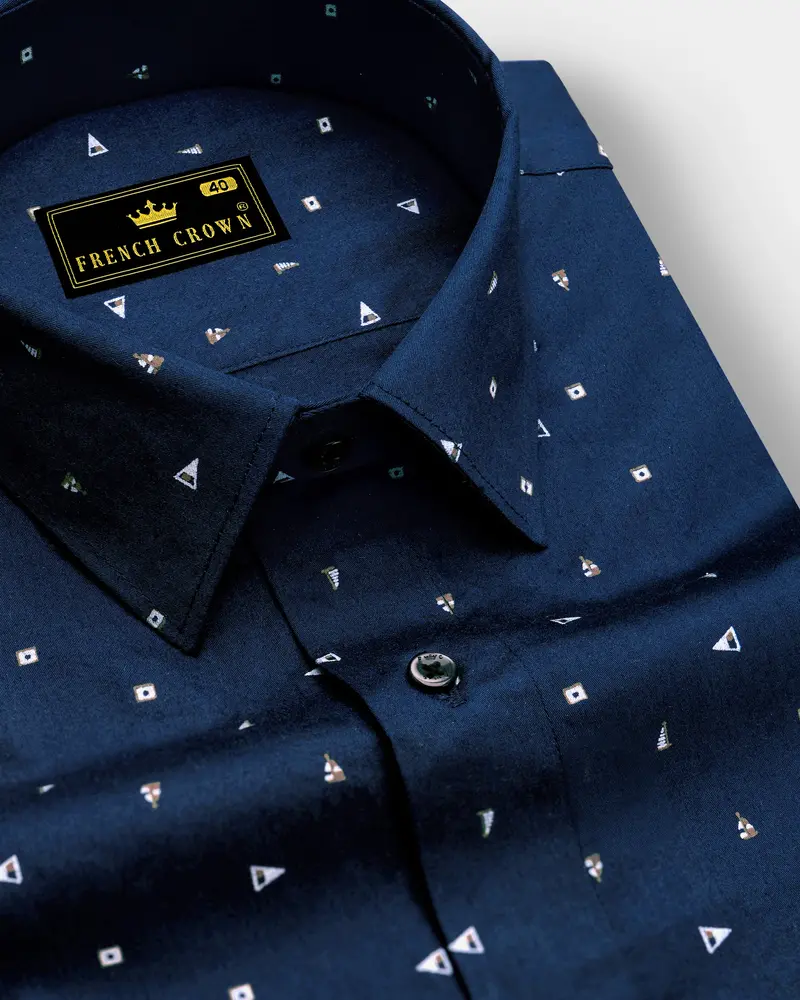 Gunmetal Blue Printed Super Soft Premium Cotton Shirt 1