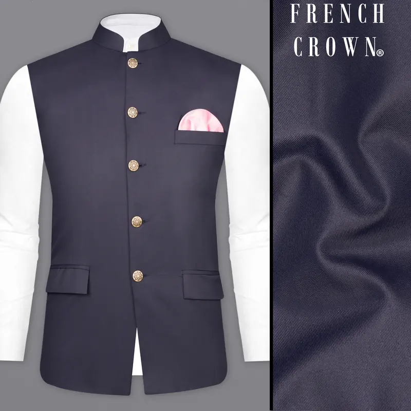 Gunmetal Blue Solid Nehru Jacket 1