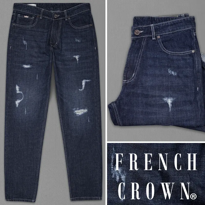 Gunmetal Blue Whiskering Wash Mildly Distressed Denim 1