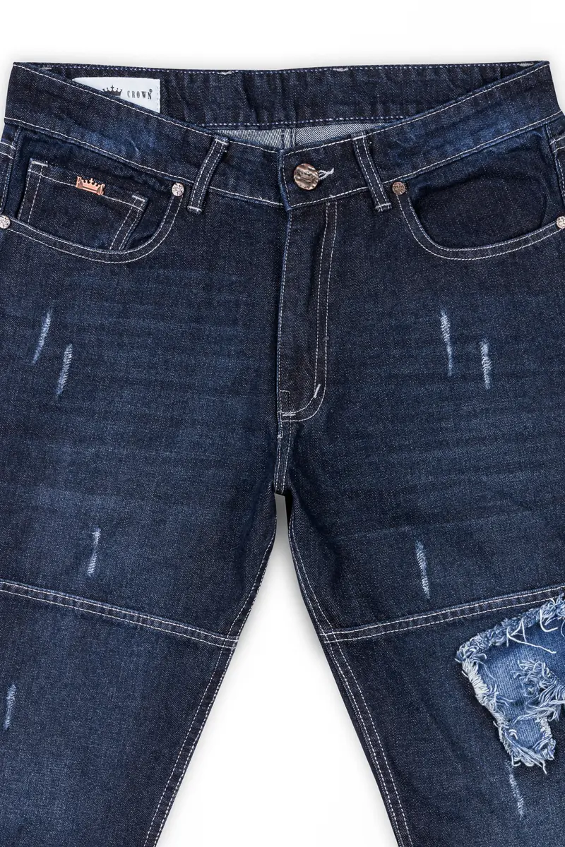 Gunmetal Blue Whiskering Wash Mildly Distressed Denim 4
