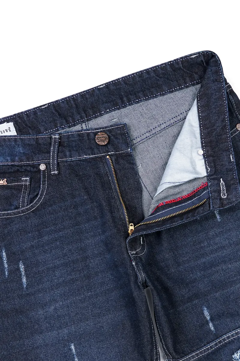 Gunmetal Blue Whiskering Wash Mildly Distressed Denim 5