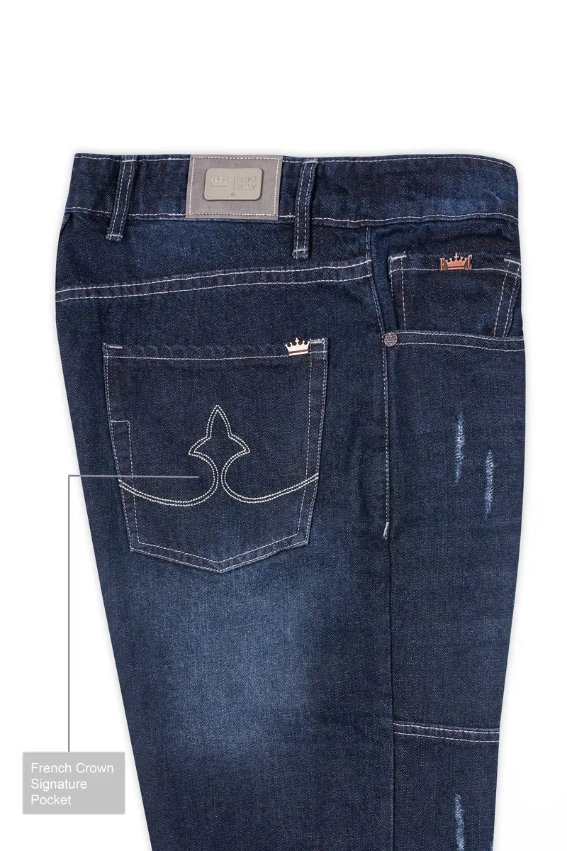 Gunmetal Blue Whiskering Wash Mildly Distressed Denim 7
