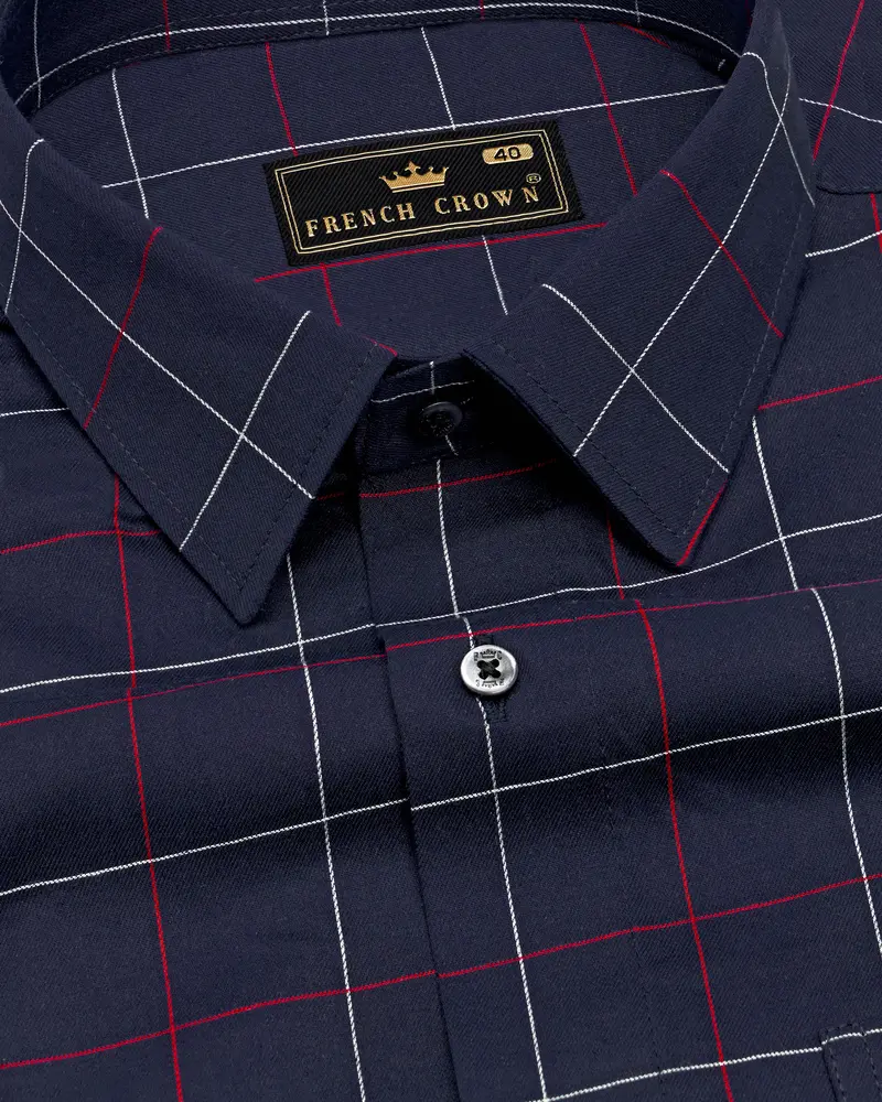 Gunmetal Blue Windowpane Twill Premium Cotton Shirt 1