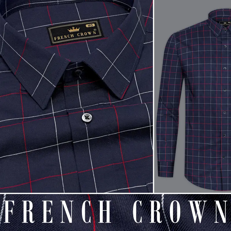 Gunmetal Blue Windowpane Twill Premium Cotton Shirt 10