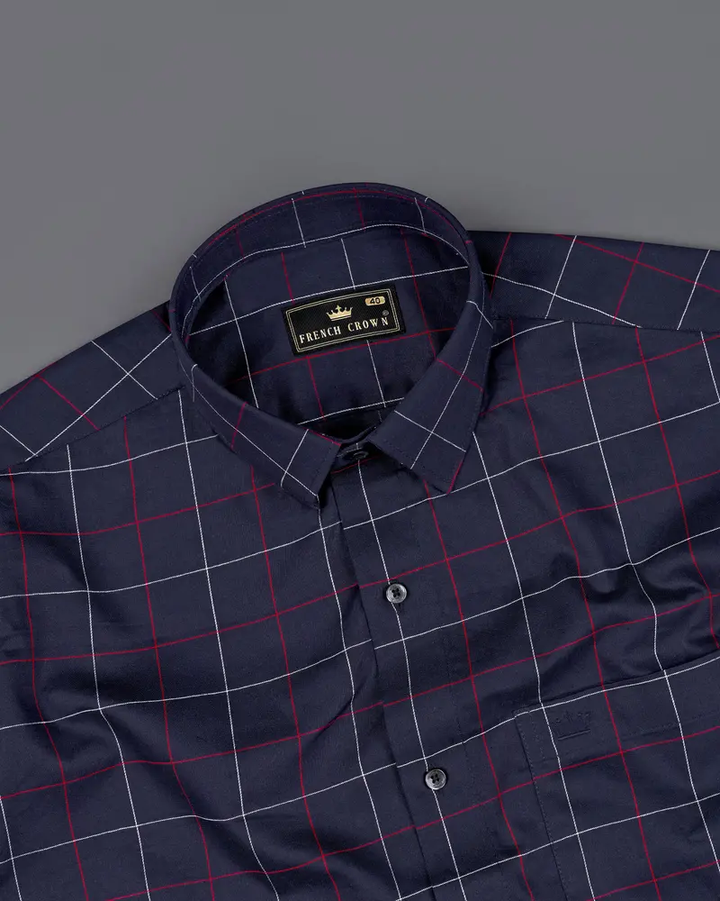 Gunmetal Blue Windowpane Twill Premium Cotton Shirt 4