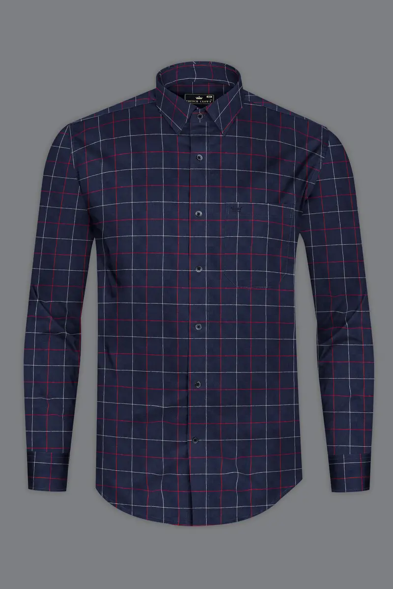 Gunmetal Blue Windowpane Twill Premium Cotton Shirt 5