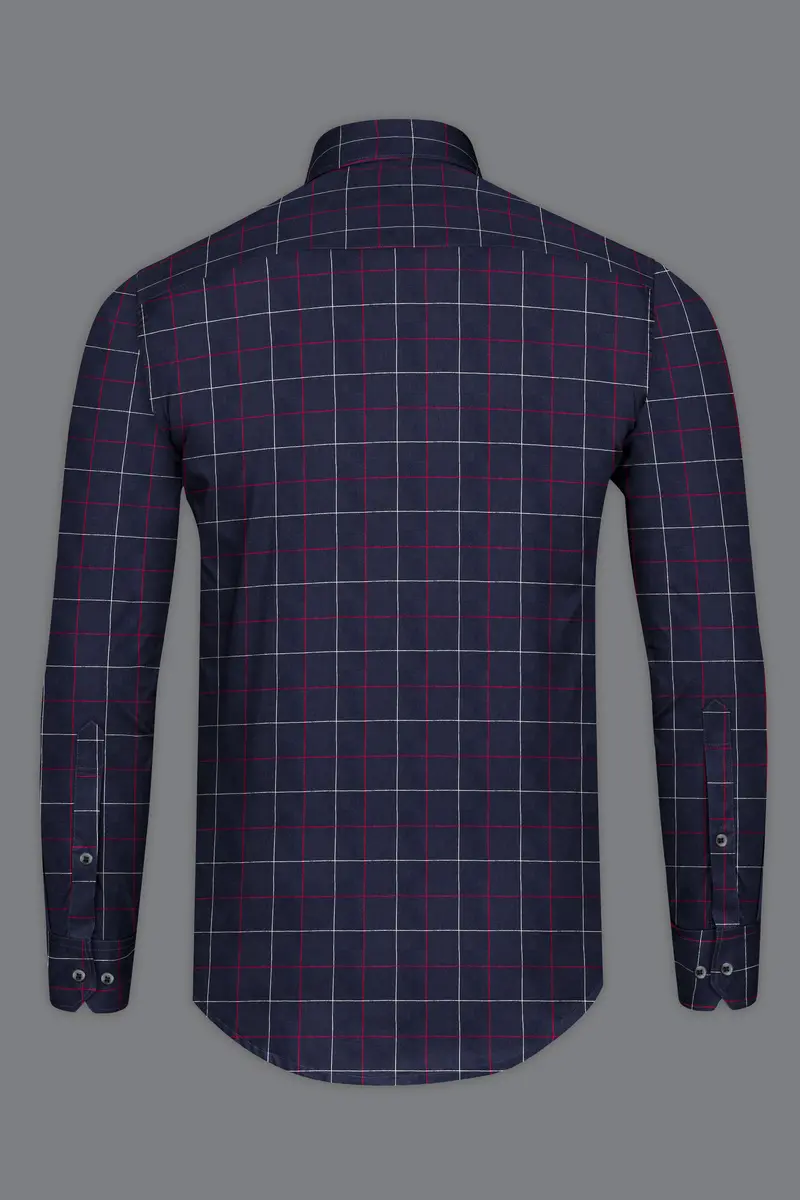 Gunmetal Blue Windowpane Twill Premium Cotton Shirt 6
