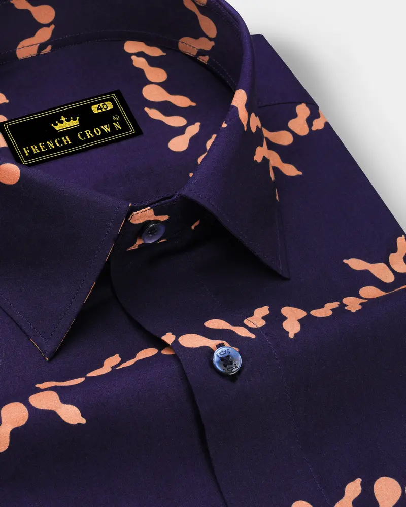 Gunmetal Blue With Melon Orange Printed Premium Cotton Shirt 1