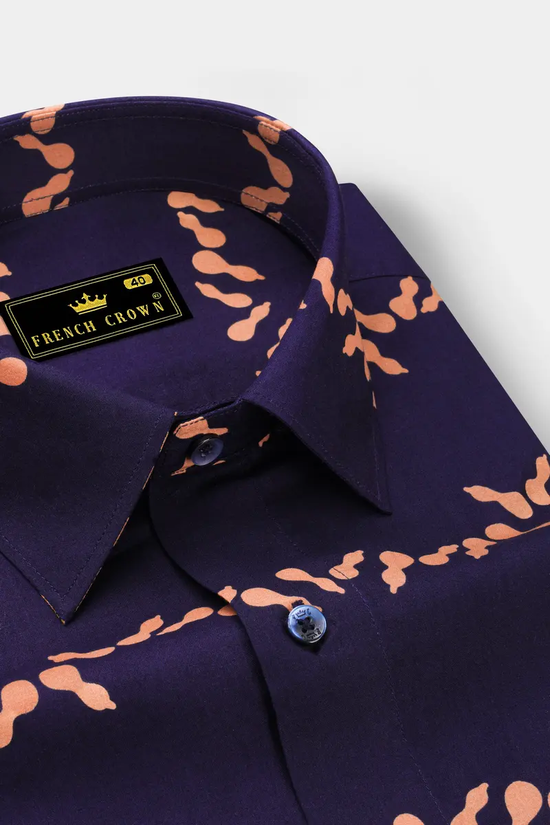Gunmetal Blue With Melon Orange Printed Premium Cotton Shirt 2