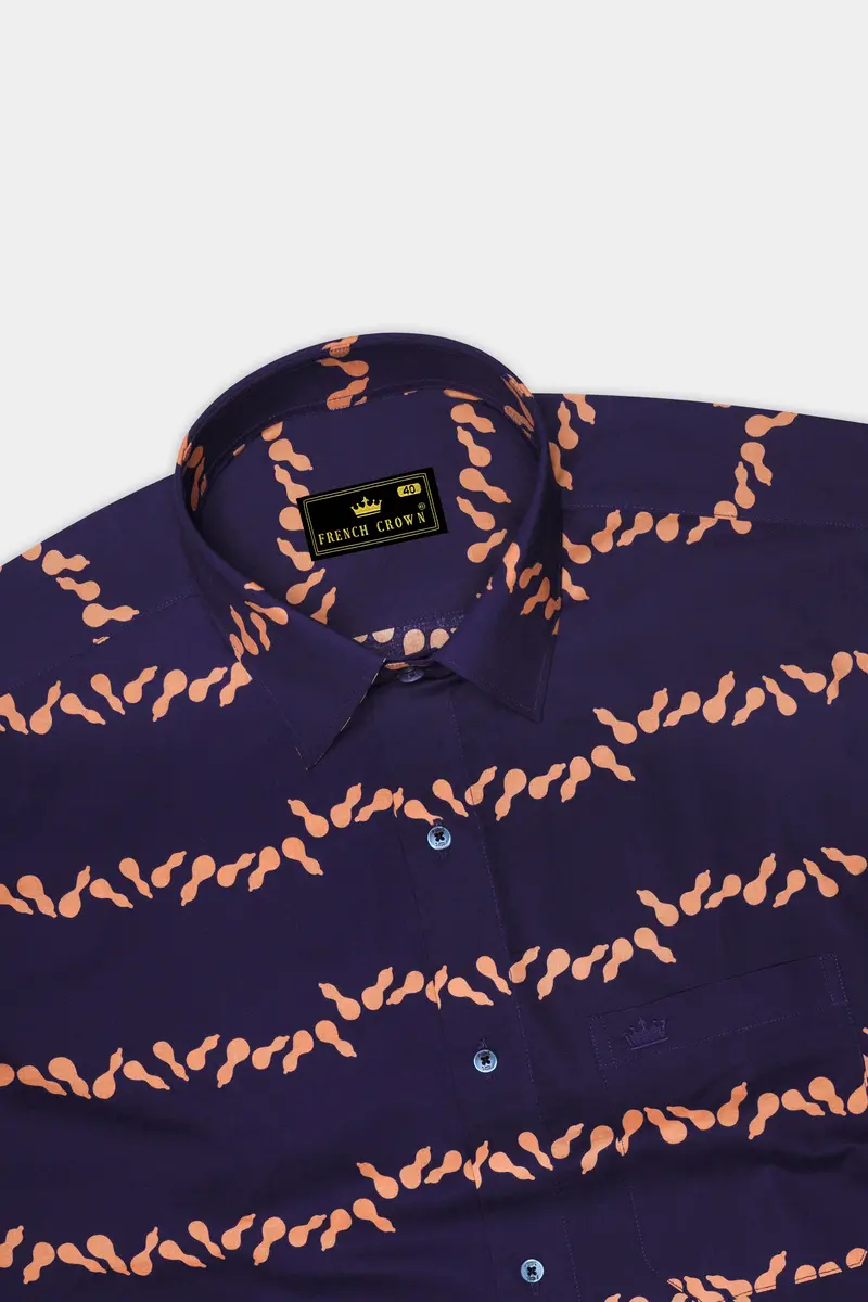 Gunmetal Blue With Melon Orange Printed Premium Cotton Shirt 5