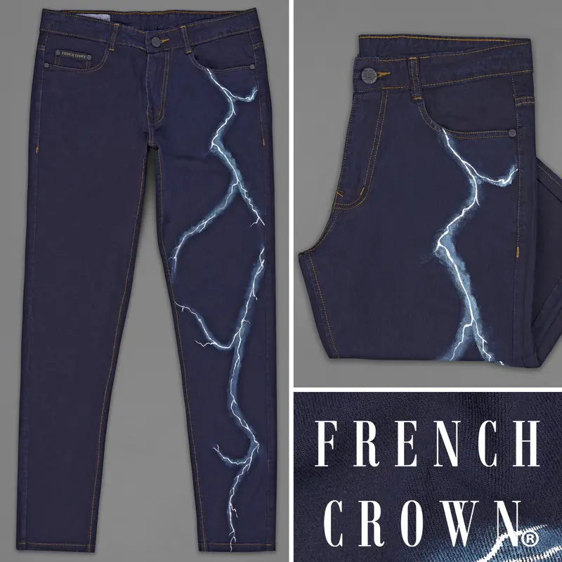 Gunmetal Blue With Metallic Thunder Hand Painted Rinse Wash Denim 1
