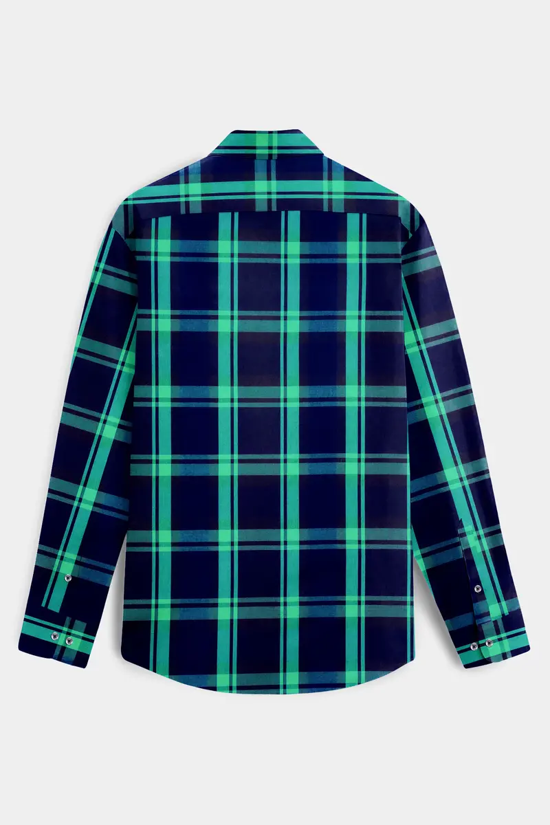 Gunmetal Blue With Viridian Green Plaid Premium Cotton Designer Shirt 7