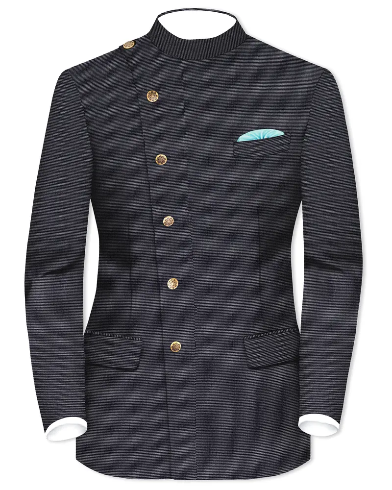 Gunmetal Gray Cross Placket Bandhgala Premium Cotton Blazer 1