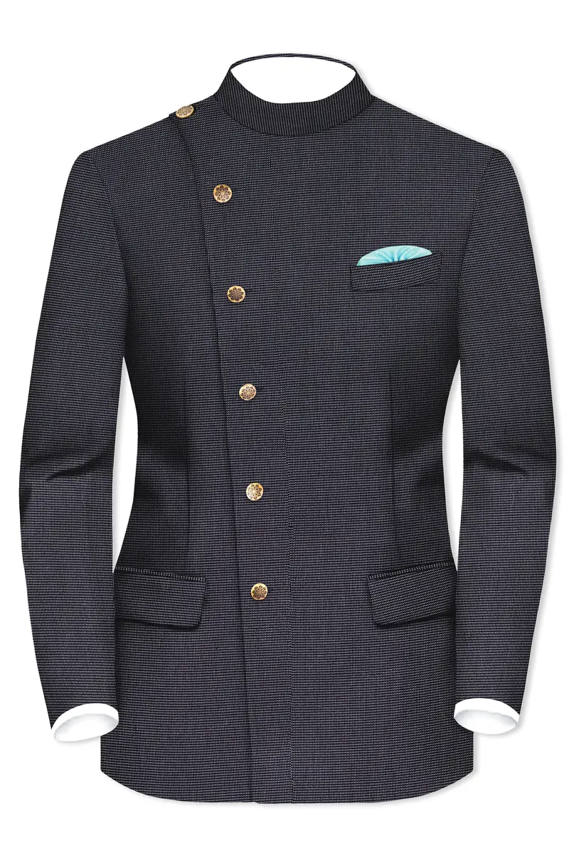 Gunmetal Gray Cross Placket Bandhgala Premium Cotton Blazer 2