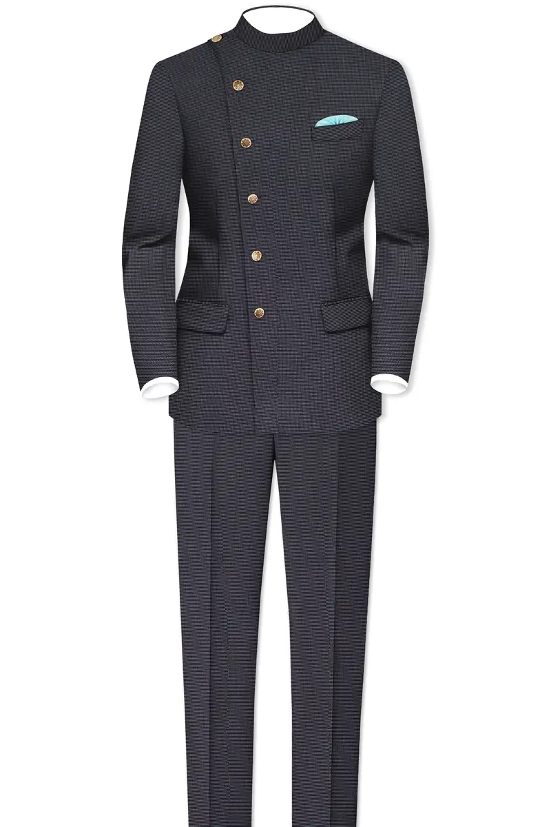 Gunmetal Gray Cross Placket Bandhgala Premium Cotton Blazer 8
