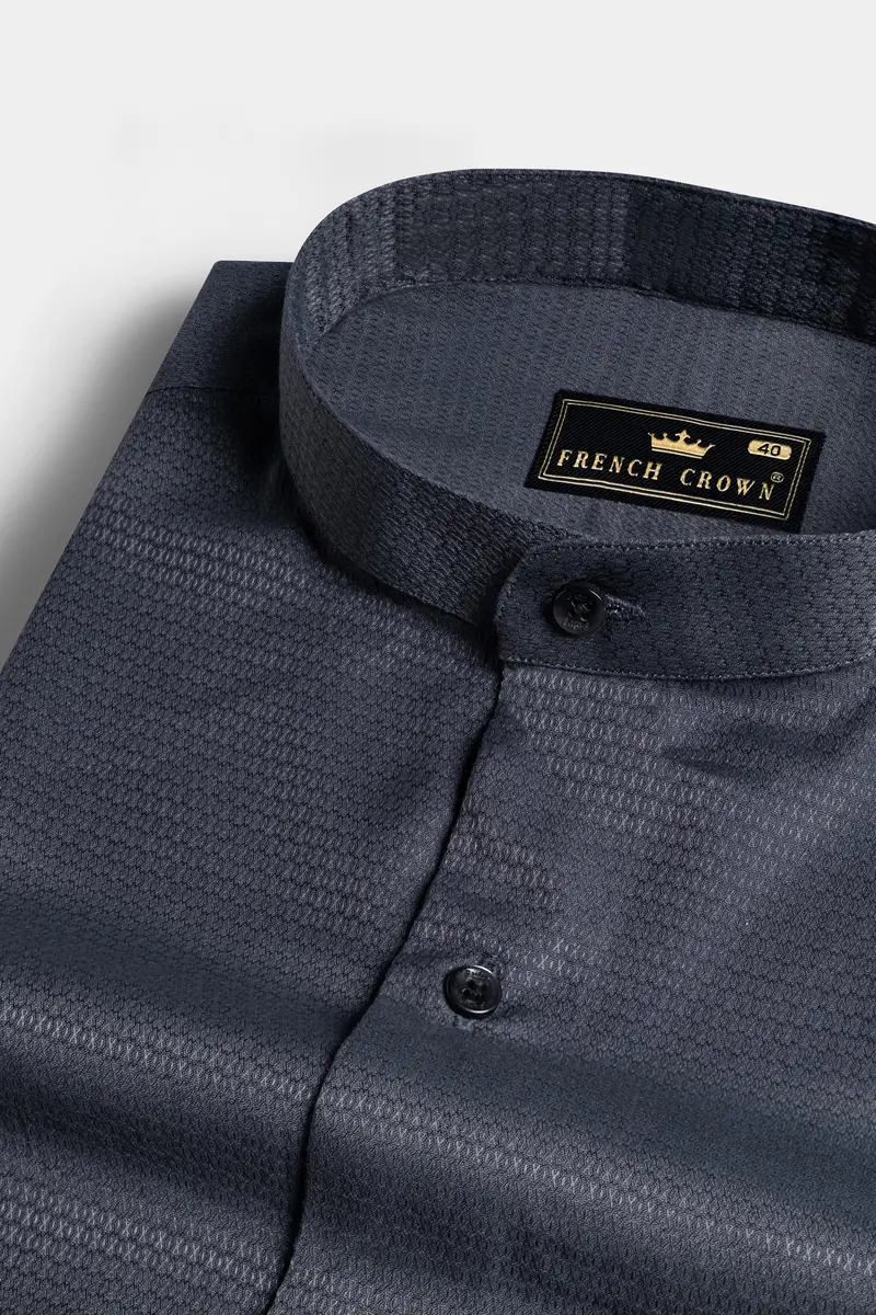 Gunmetal Gray Dobby Textured Premium Giza Cotton Shirt 1