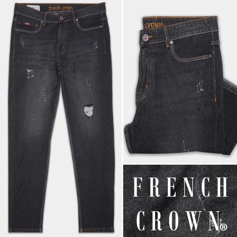 Gunmetal Gray Whiskering Wash Mildly Distressed Denim 1