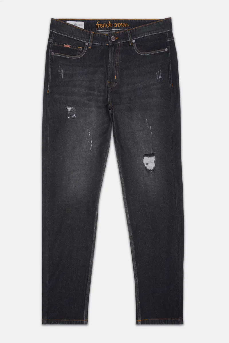 Gunmetal Gray Whiskering Wash Mildly Distressed Denim 2