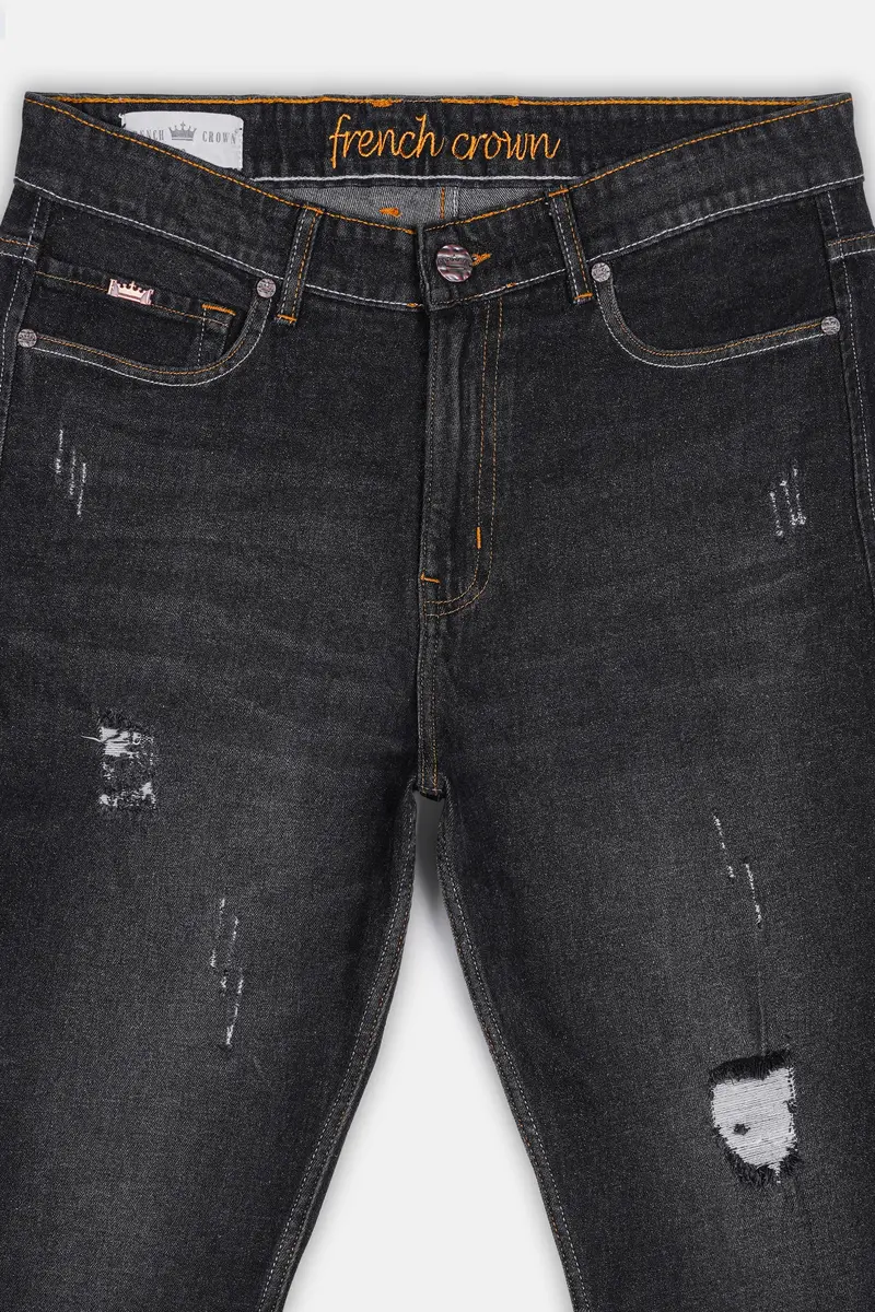 Gunmetal Gray Whiskering Wash Mildly Distressed Denim 4